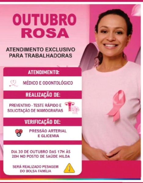 ESF Dona Hilda terá horário para atender trabalhadoras durante o Outubro Rosa