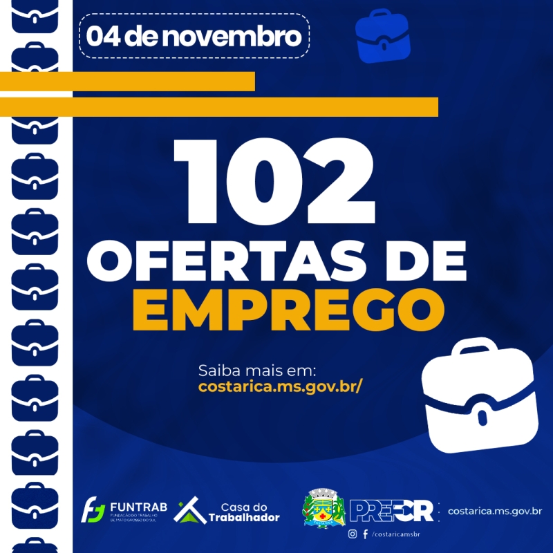 Casa do Trabalhador de Costa Rica abre semana com 102 vagas de emprego