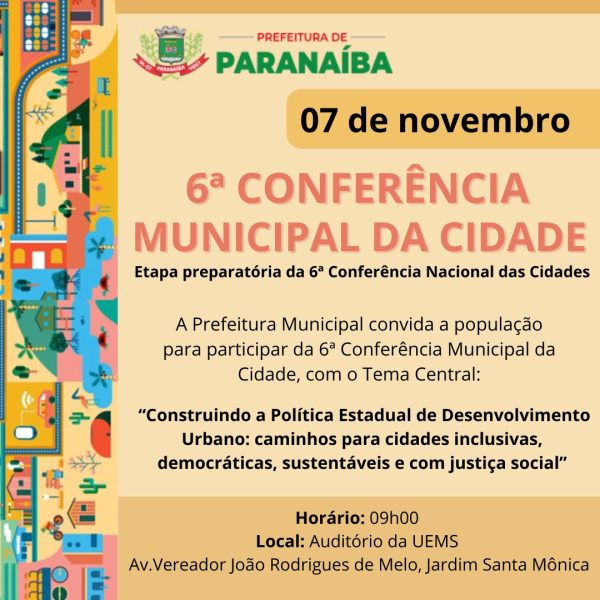 Paranaíba convida população para a 6ª Conferência Municipal da Cidade