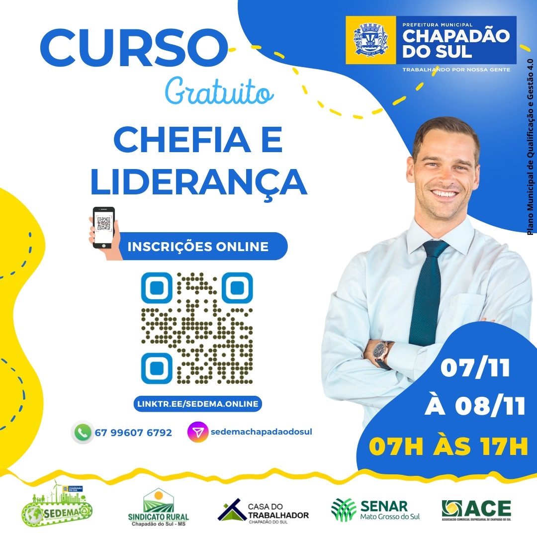 Inscrições Abertas: Curso Gratuito de Chefia e Liderança em Chapadão do Sul