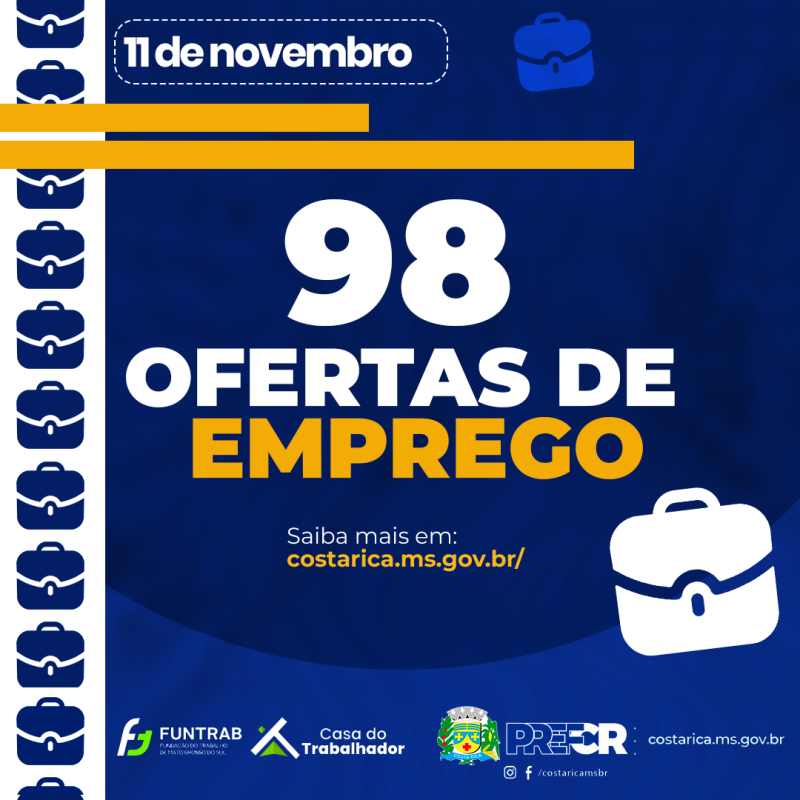 Casa do Trabalhador de Costa Rica abre semana com 98 vagas de emprego